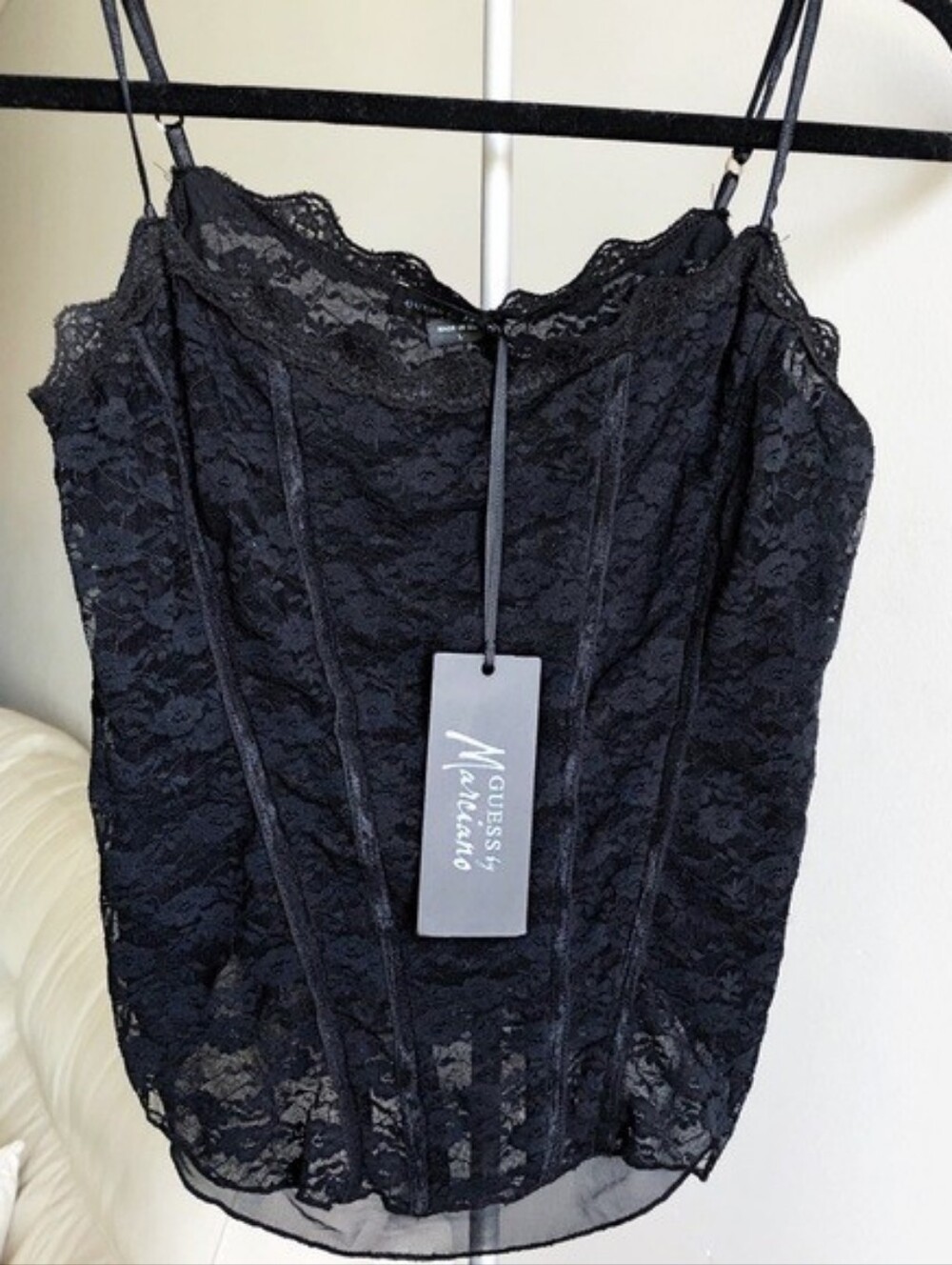 BNWT - Guess by Marciano - (Size L) Women's Black Lace Corset Sleeveless Top
